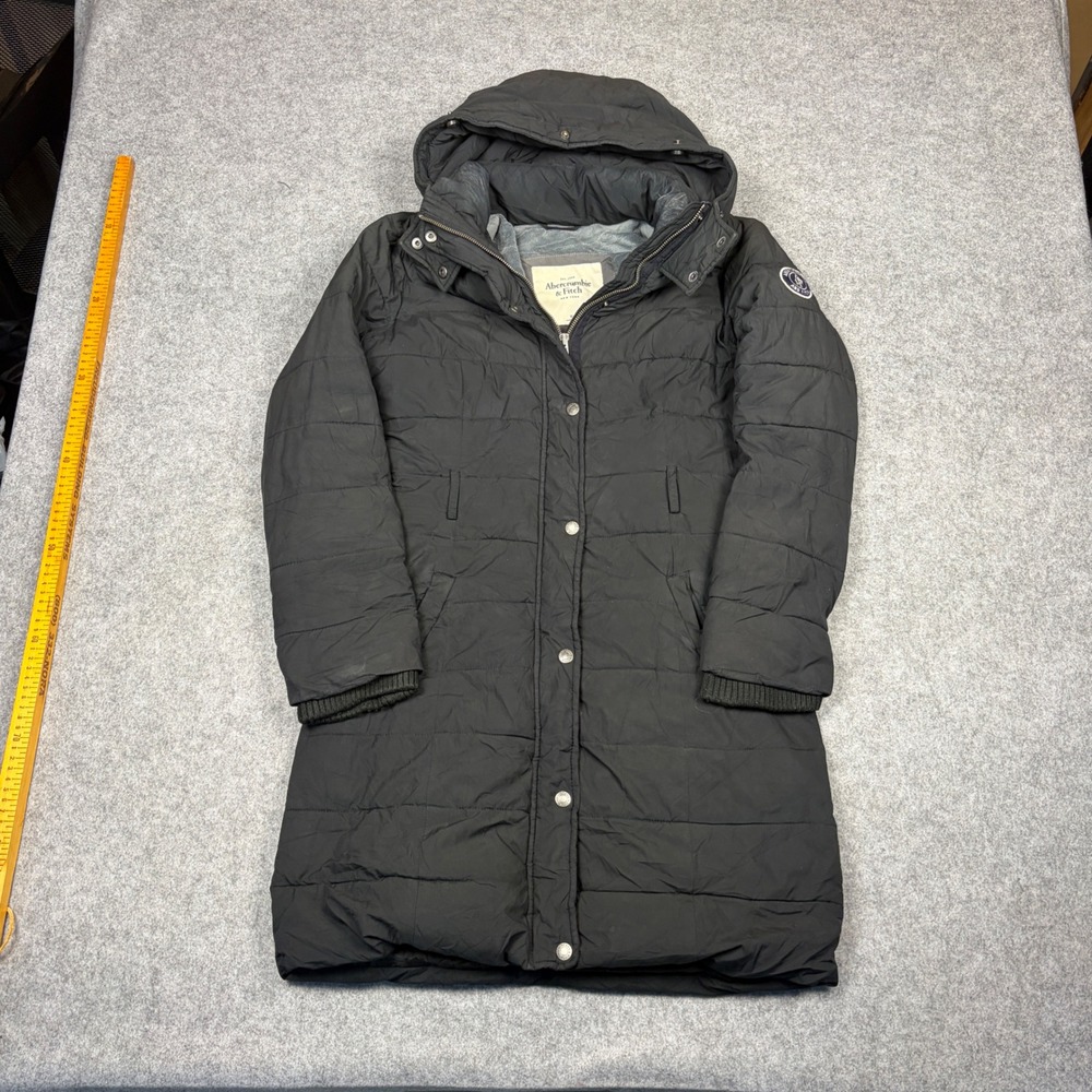 Abercrombie & Fitch Womens Black Long Puffer Parka Hooded Winter Coat Size M